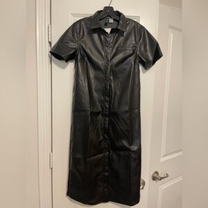 NWT H&M faux leather short sleeve collared dress XS